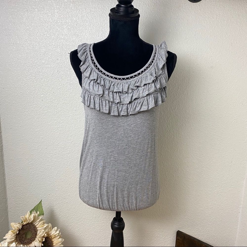 Gray Tank with Ruffle Neckline - Medium - Picture 2 of 7